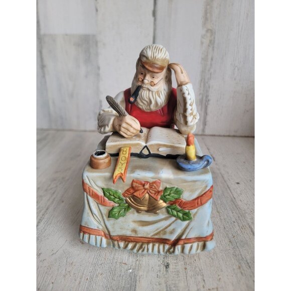 Santa music box girls boys list ceramic xmas figure decor book decor - Picture 1 of 9